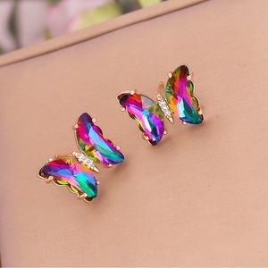 *BACK IN STOCK*Gold Plated Irridescent Butterfly CZ Earrings